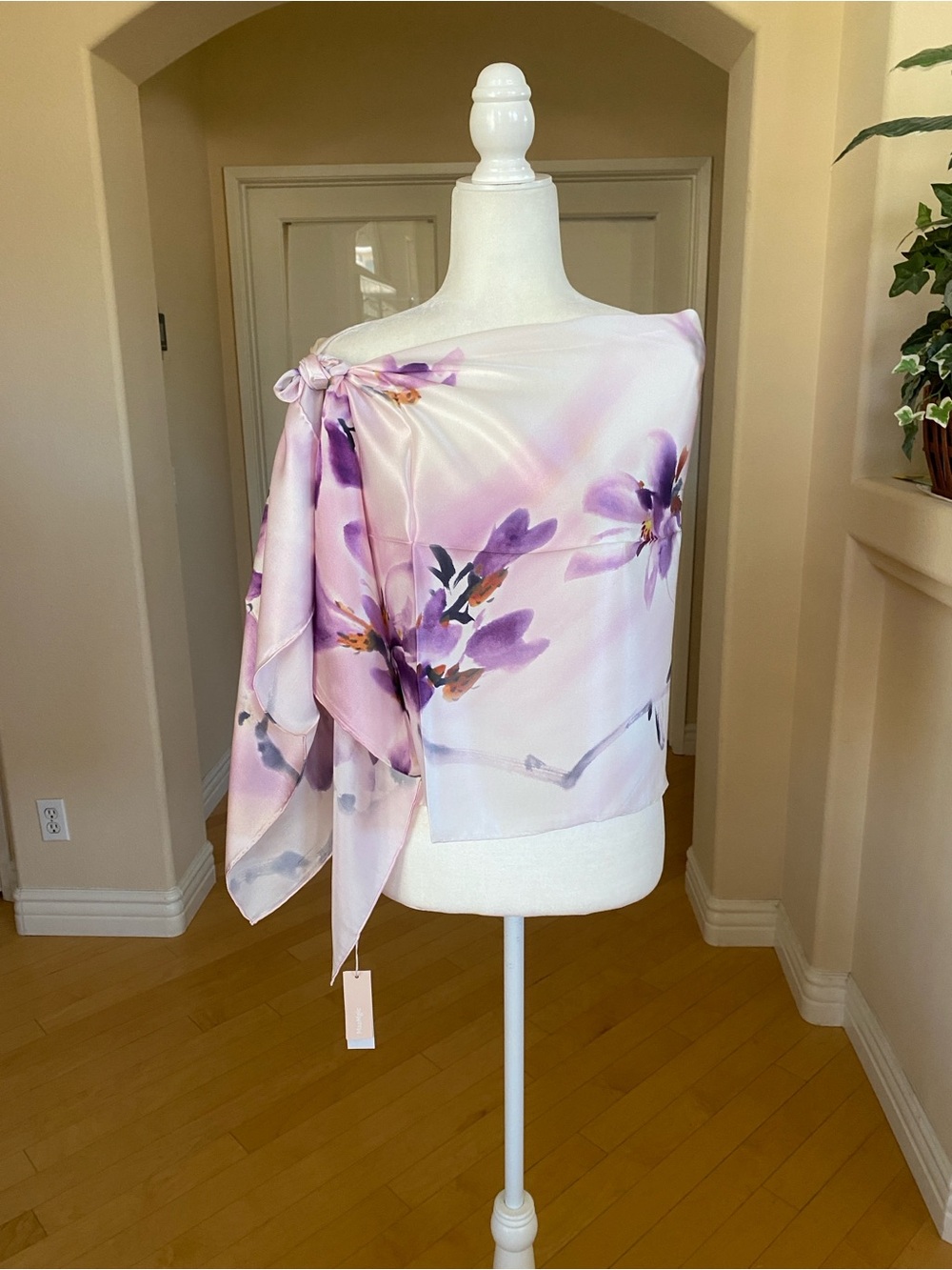 Handmade 100% Silk Lavender Floral Wrap Scarf Top